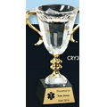 Prism Optical Crystal Award w/ Gold Handles & Marble Base (8.5")